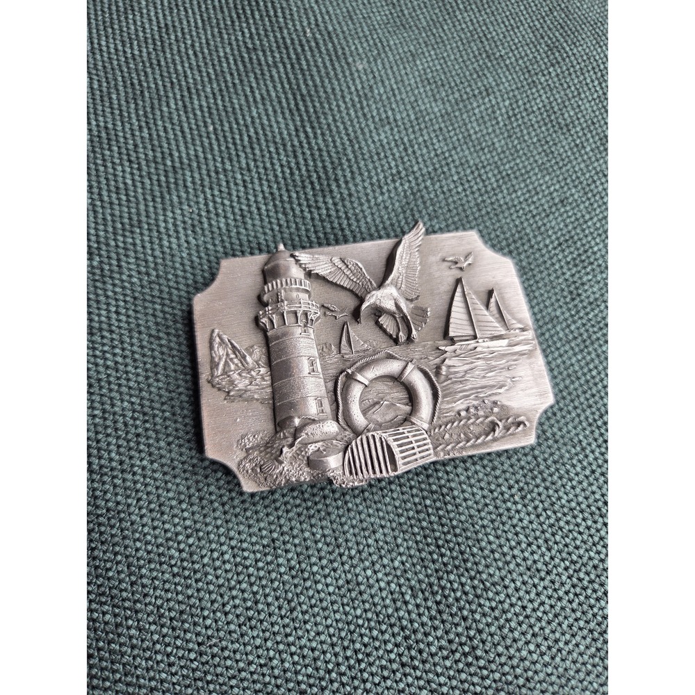 Vintage 1989 Siskiyou Lighthouse Birds Coastal Belt Buckle Silver-Tone